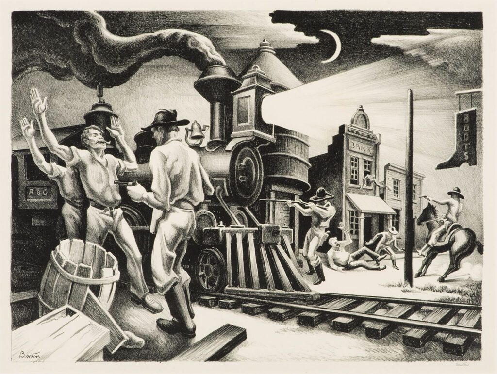 “Jesse James 1936” una delle tavole di Thomas Hart Benton dedicate al celebre fuorilegge